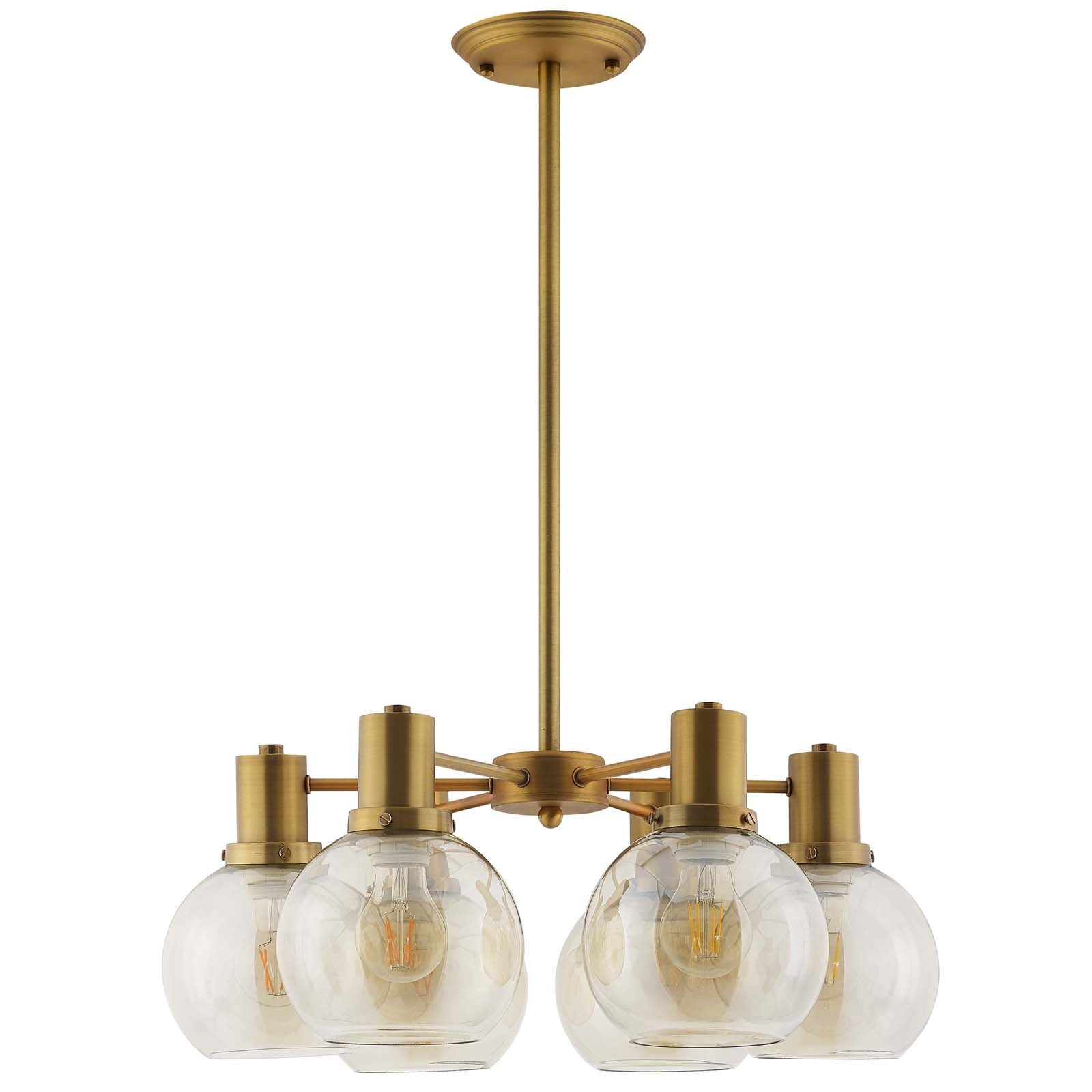 Modway Furniture Modern Resound Amber Glass And Brass Pendant Chandelier - EEI-3272