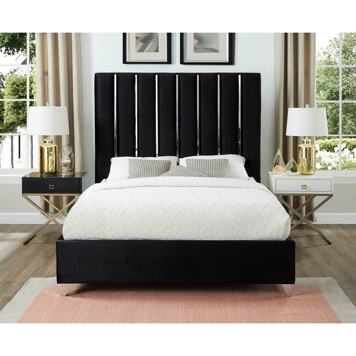 Meridian Furniture Enzo Black Velvet Full Bed-Minimal & Modern