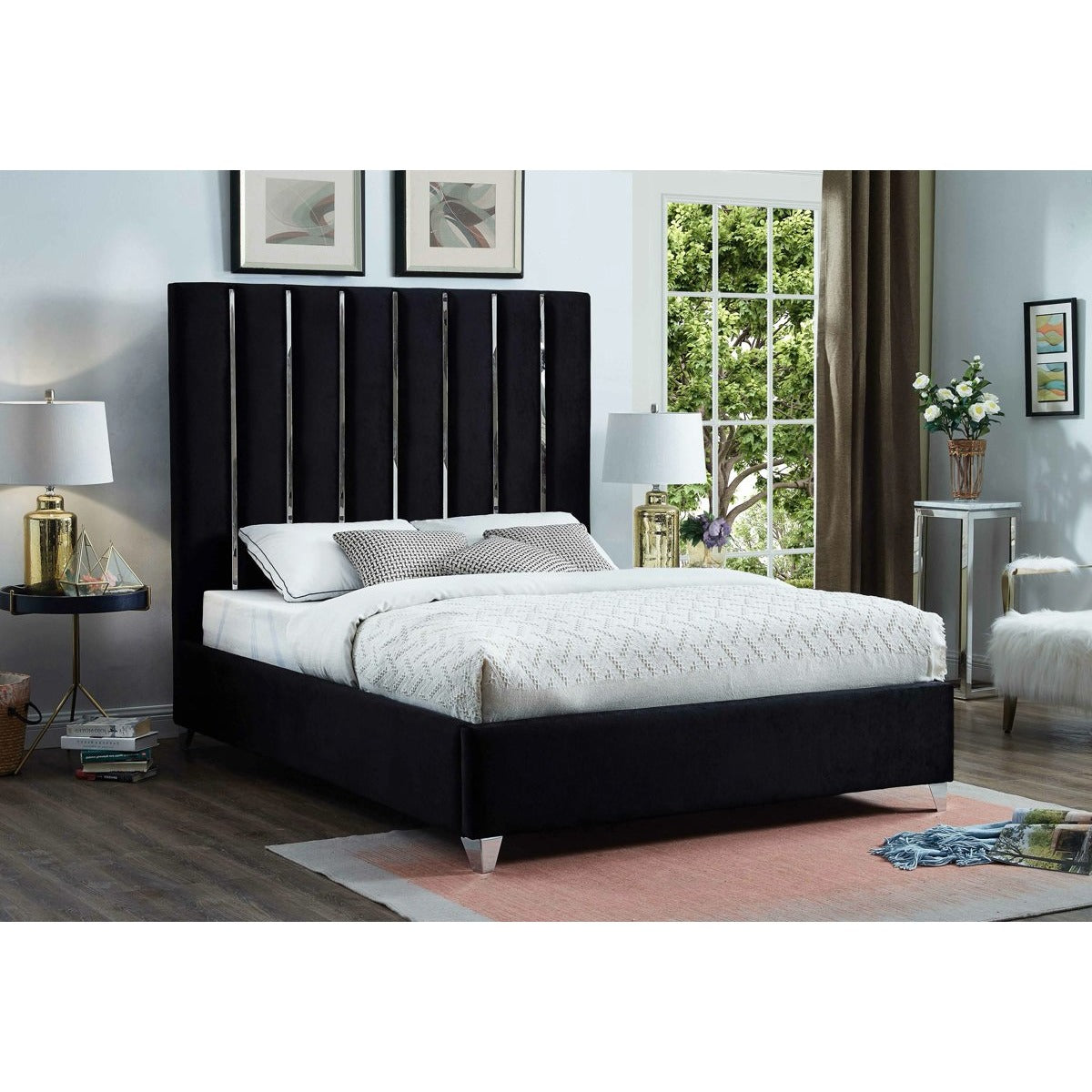 Meridian Furniture Enzo Black Velvet Full Bed-Minimal & Modern