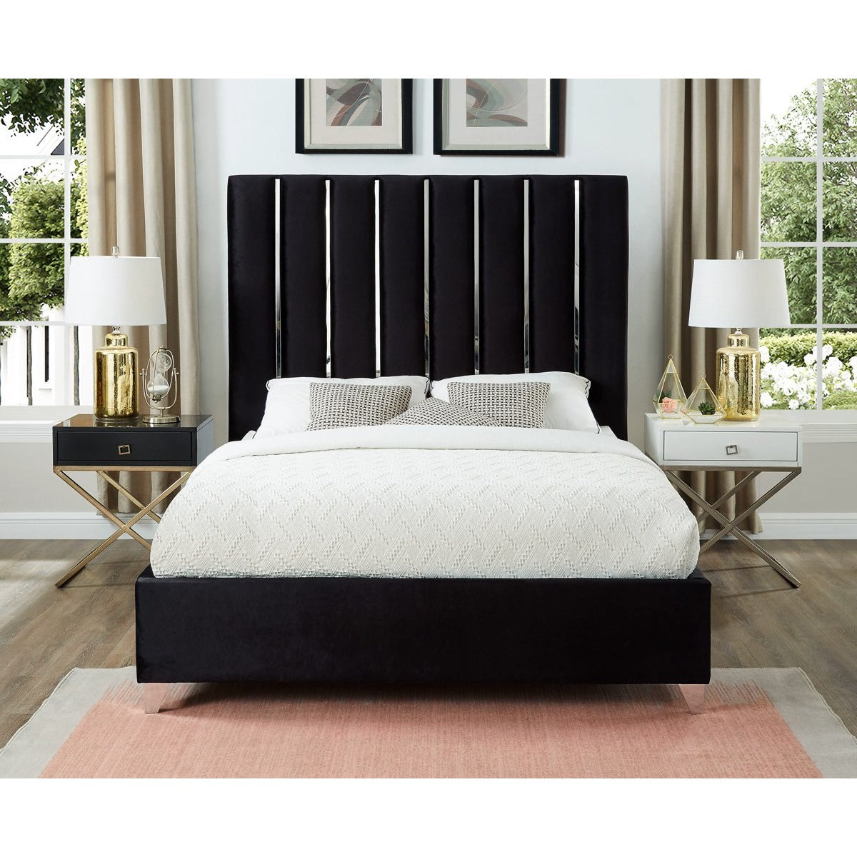 Meridian Furniture Enzo Black Velvet King Bed-Minimal & Modern