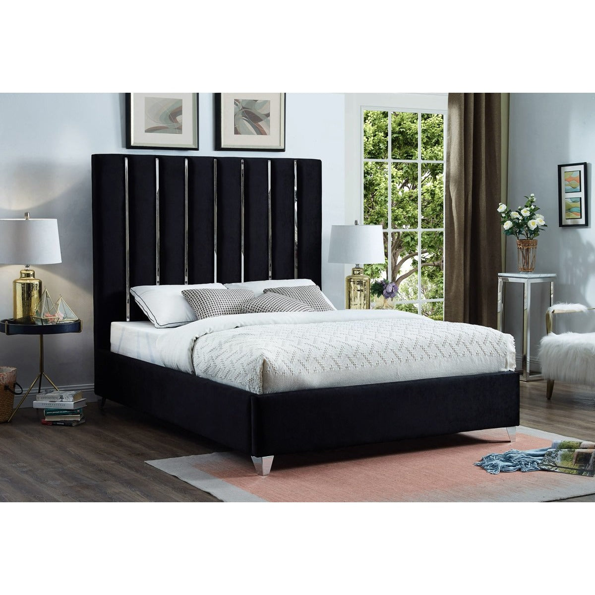 Meridian Furniture Enzo Black Velvet King Bed-Minimal & Modern