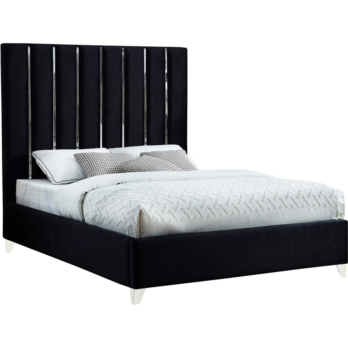 Meridian Furniture Enzo Black Velvet Queen Bed-Minimal & Modern