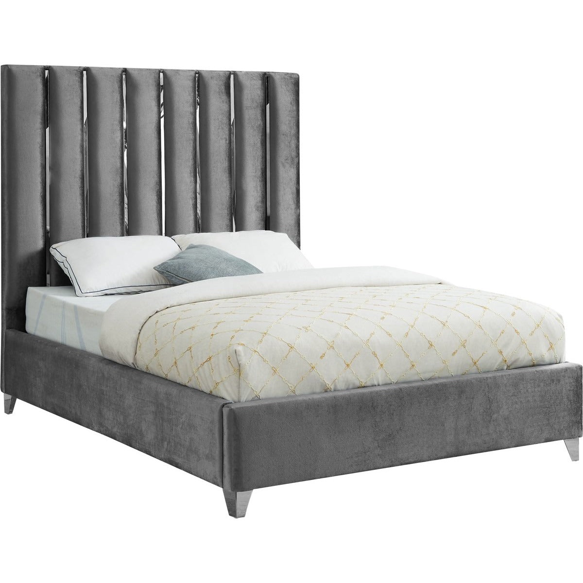 Meridian Furniture Enzo Grey Velvet Full Bed-Minimal & Modern