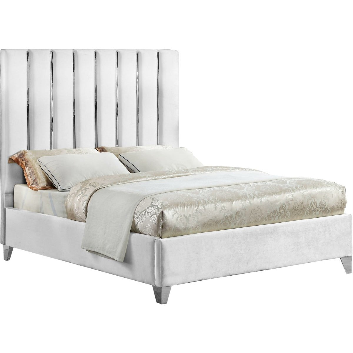 Meridian Furniture Enzo White Velvet Full Bed-Minimal & Modern