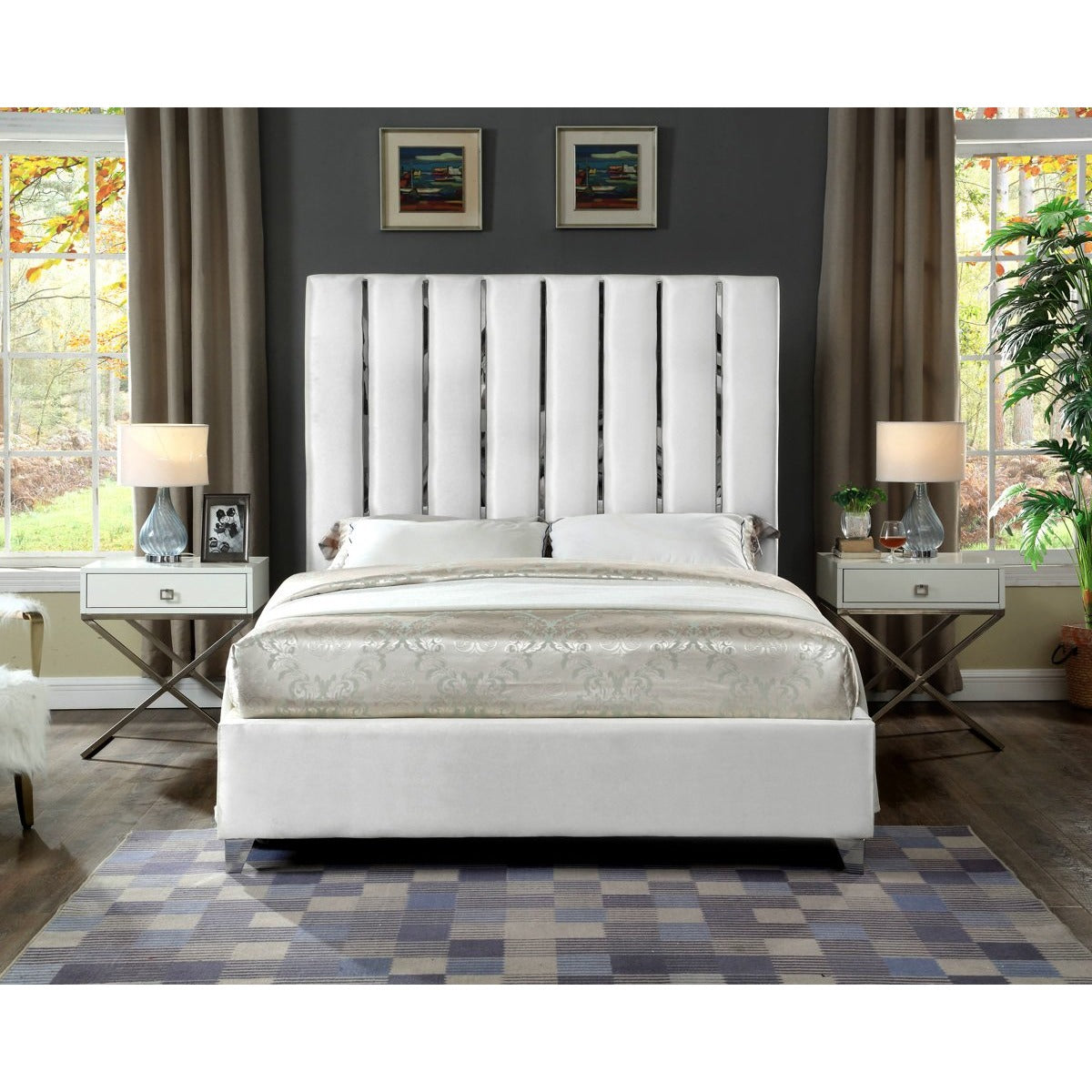 Meridian Furniture Enzo White Velvet King Bed-Minimal & Modern