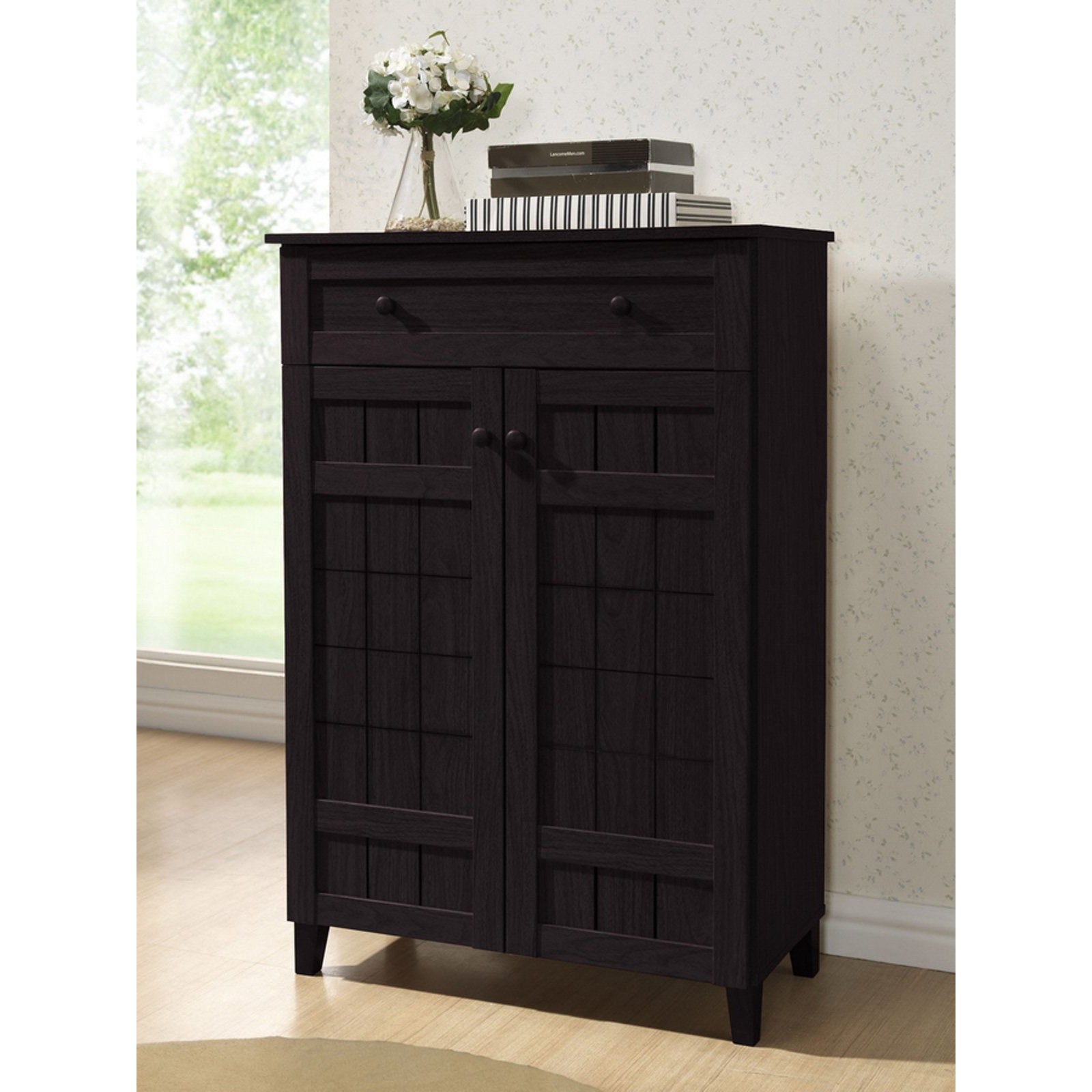 Baxton Studio Glidden Dark Brown Wood Modern Shoe Cabinet (Tall) Baxton Studio--Minimal And Modern - 3