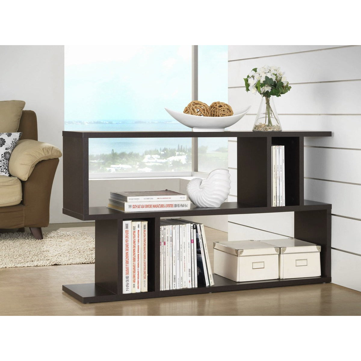 Baxton Studio Goodwin 2-Level Dark Brown Modern Bookshelf Baxton Studio--Minimal And Modern - 3