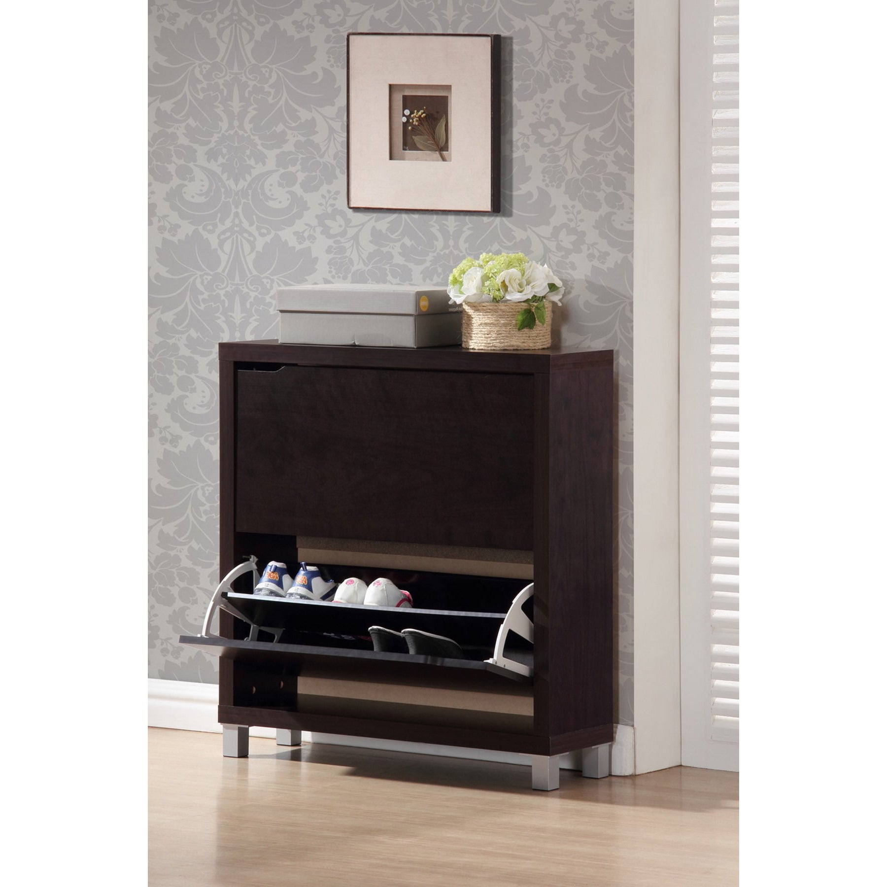 Baxton Studio Simms Dark Brown Modern Shoe Cabinet Baxton Studio--Minimal And Modern - 1