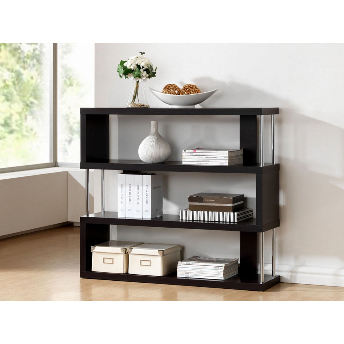 Baxton Studio Barnes Dark Brown Three-Shelf Modern Bookcase  Baxton Studio--Minimal And Modern - 3