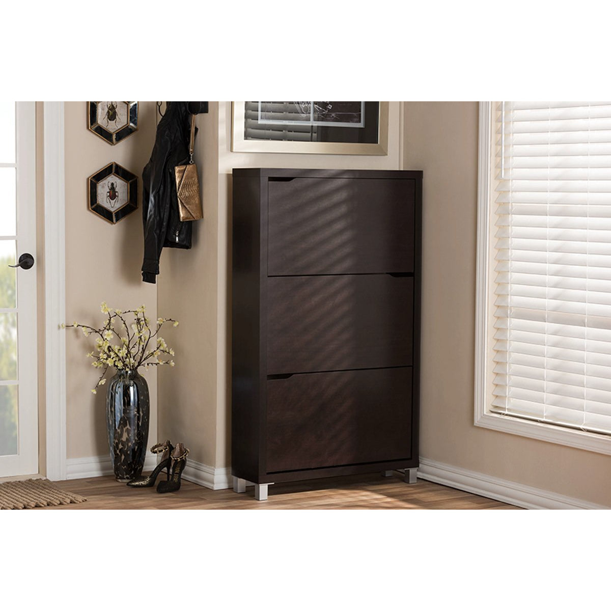 Baxton Studio Simms Dark Brown Modern Shoe Cabinet Baxton Studio--Minimal And Modern - 4