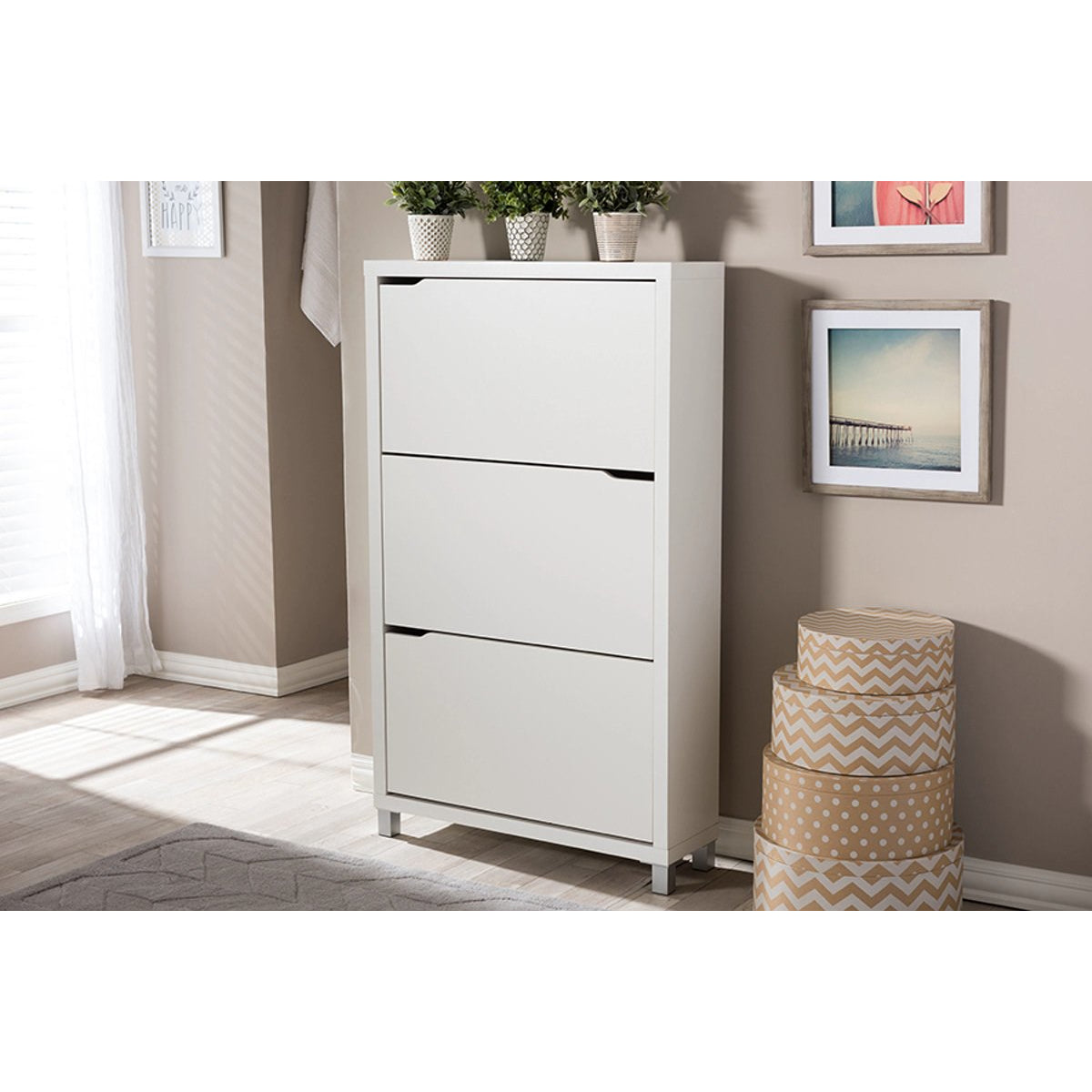 Baxton Studio Simms White Modern Shoe Cabinet Baxton Studio--Minimal And Modern - 4