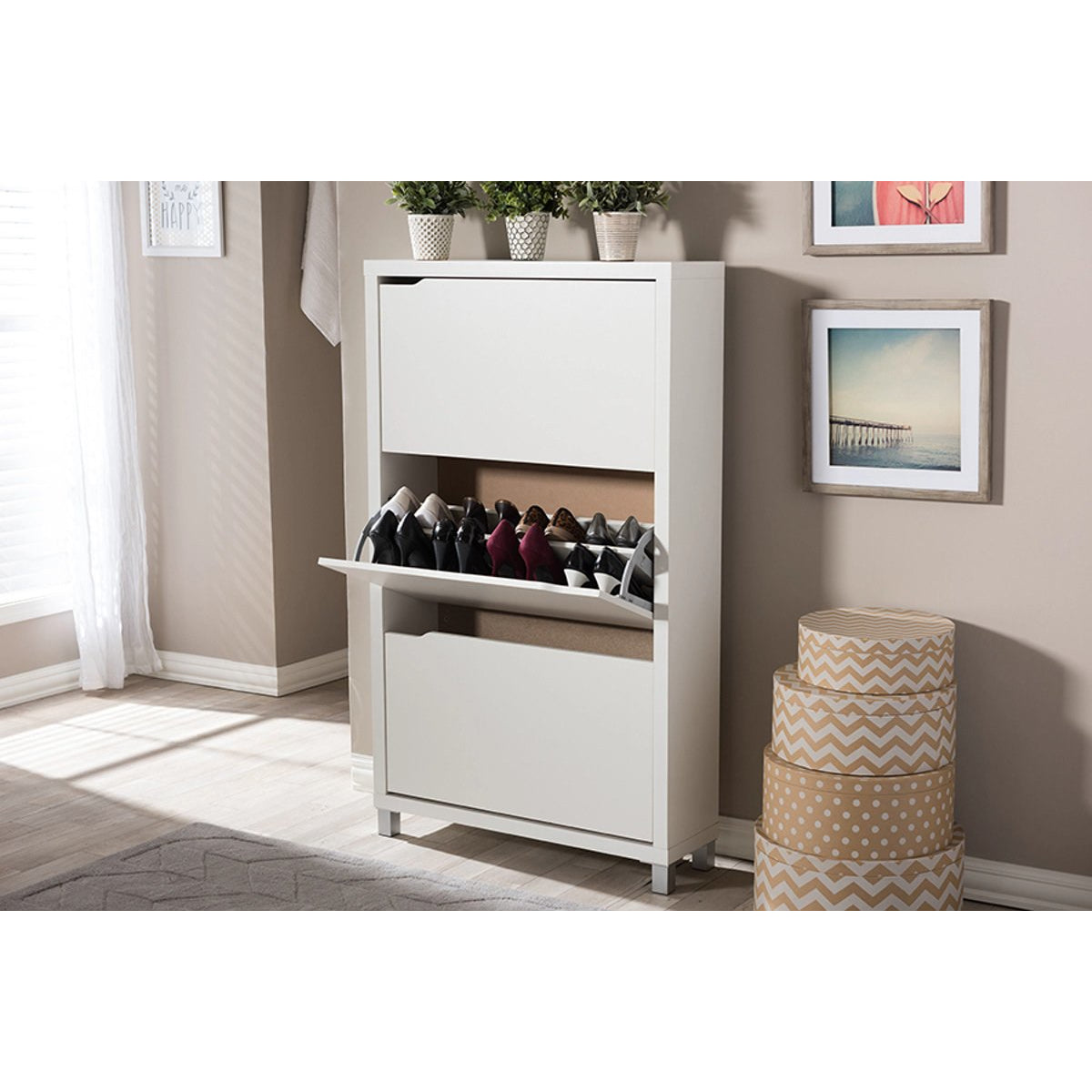 Baxton Studio Simms White Modern Shoe Cabinet Baxton Studio--Minimal And Modern - 5