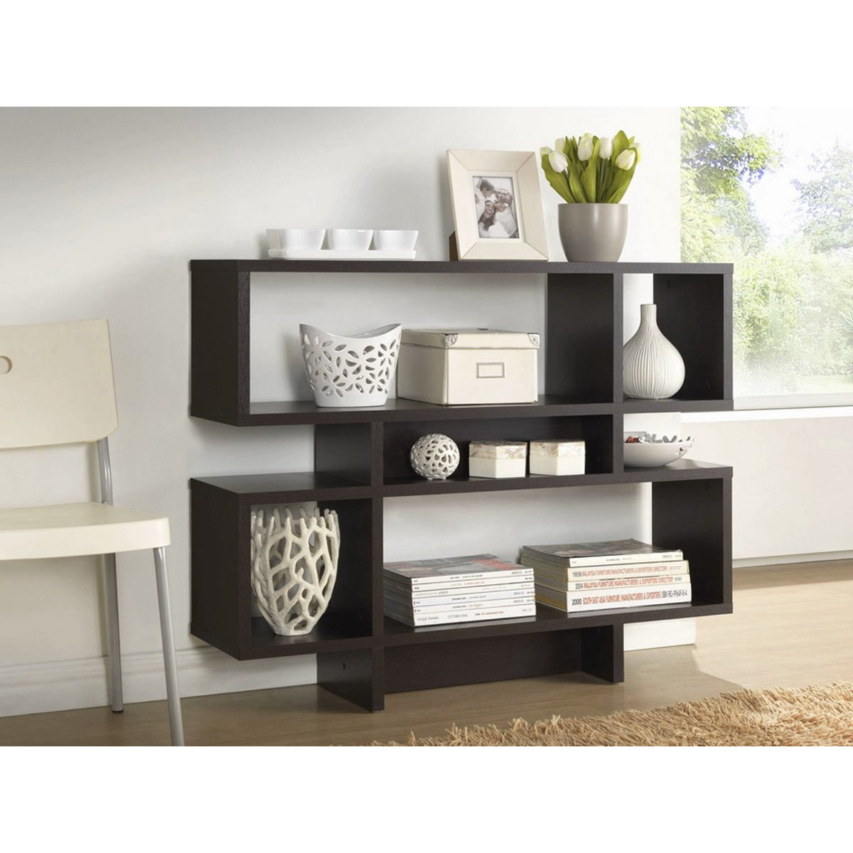 Baxton Studio Cassidy 4-Level Dark Brown Modern Bookshelf Baxton Studio--Minimal And Modern - 3