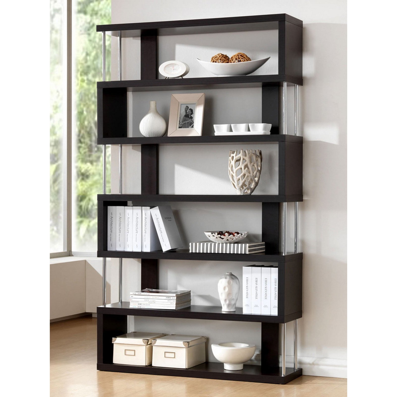 Baxton Studio Barnes Dark Brown Six-Shelf Modern Bookcase  Baxton Studio--Minimal And Modern - 4