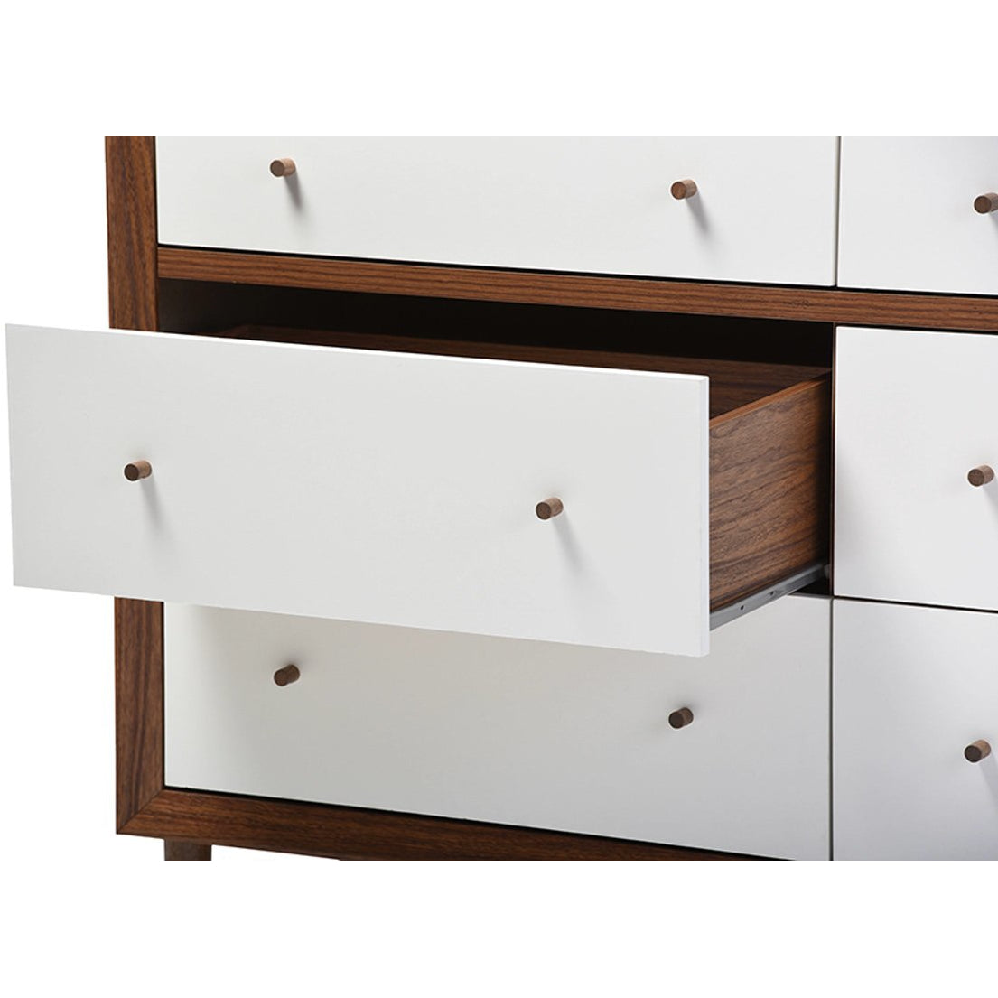 Baxton Studio Harlow Mid-century Modern Scandinavian Style White and Walnut Wood 6-drawer Storage Dresser Baxton Studio-Dresser-Minimal And Modern - 3