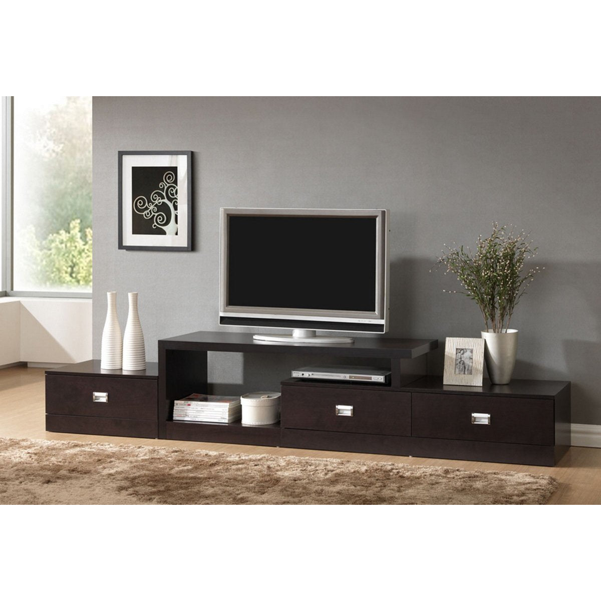 Baxton Studio Marconi Brown Asymmetrical Modern TV Stand Baxton Studio-TV Stands-Minimal And Modern - 2