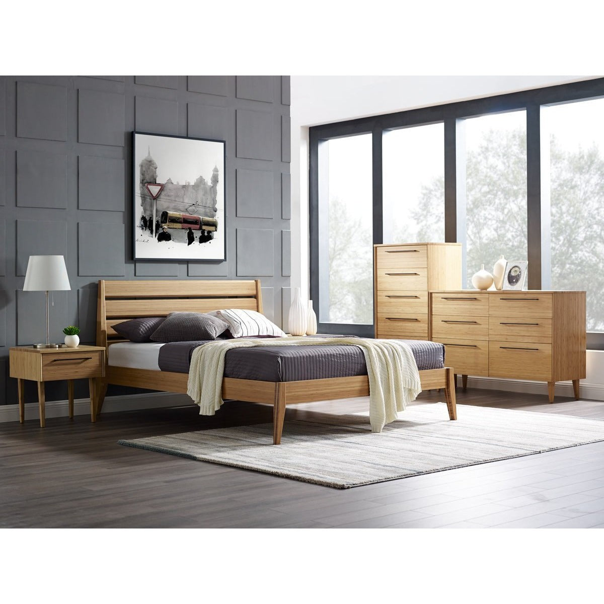 5pc Greenington Sienna Modern Bamboo Queen Bedroom Set Includes 1 Queen Bed 2 Nightstands 2 Dressers