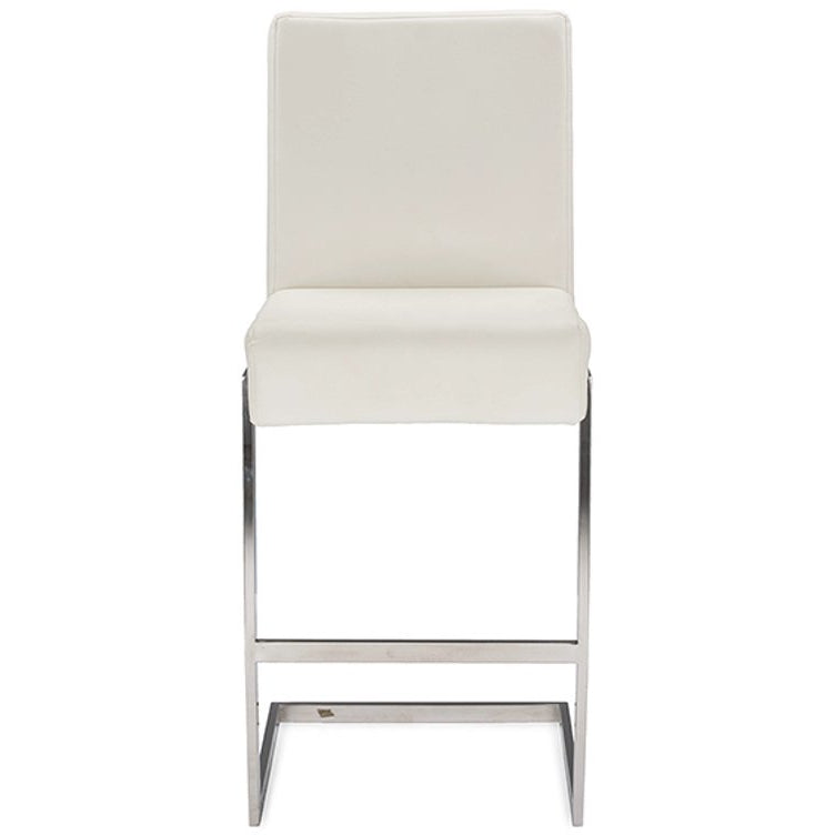 Baxton Studio Toulan Modern and Contemporary White Faux Leather Upholstered Stainless Steel Barstool (Set of 2) Baxton Studio-Bar Stools-Minimal And Modern - 1