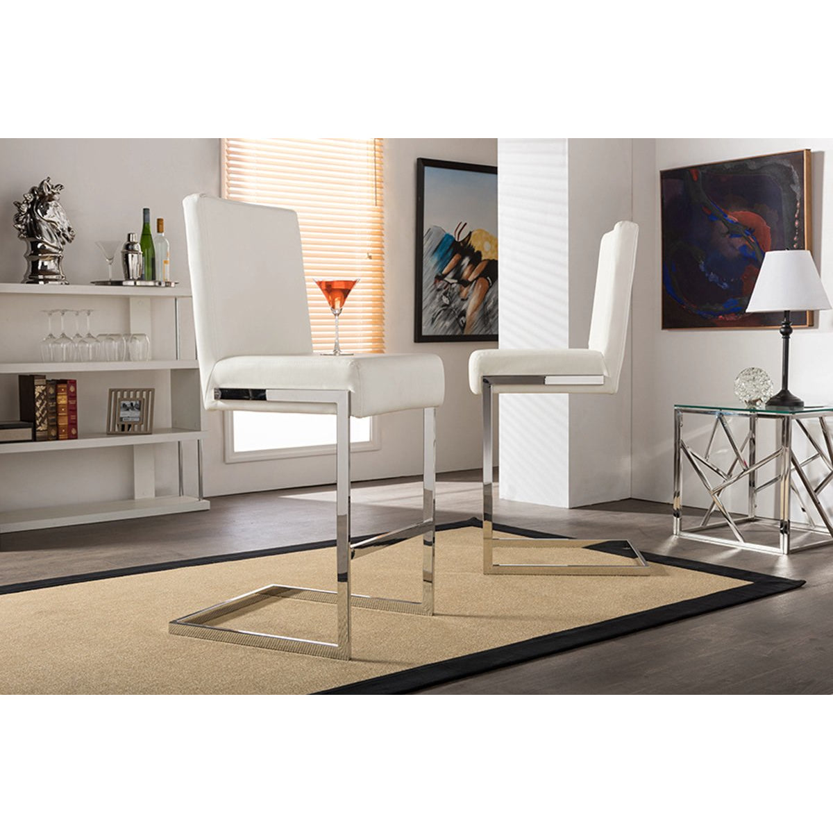 Baxton Studio Toulan Modern and Contemporary White Faux Leather Upholstered Stainless Steel Barstool (Set of 2) Baxton Studio-Bar Stools-Minimal And Modern - 6