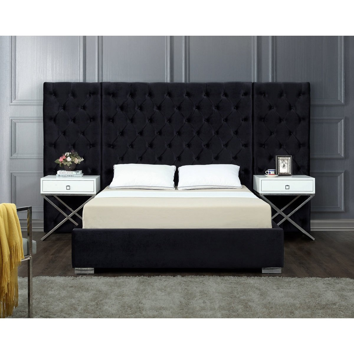 Meridian Furniture Grande Black Velvet Queen Bed-Minimal & Modern