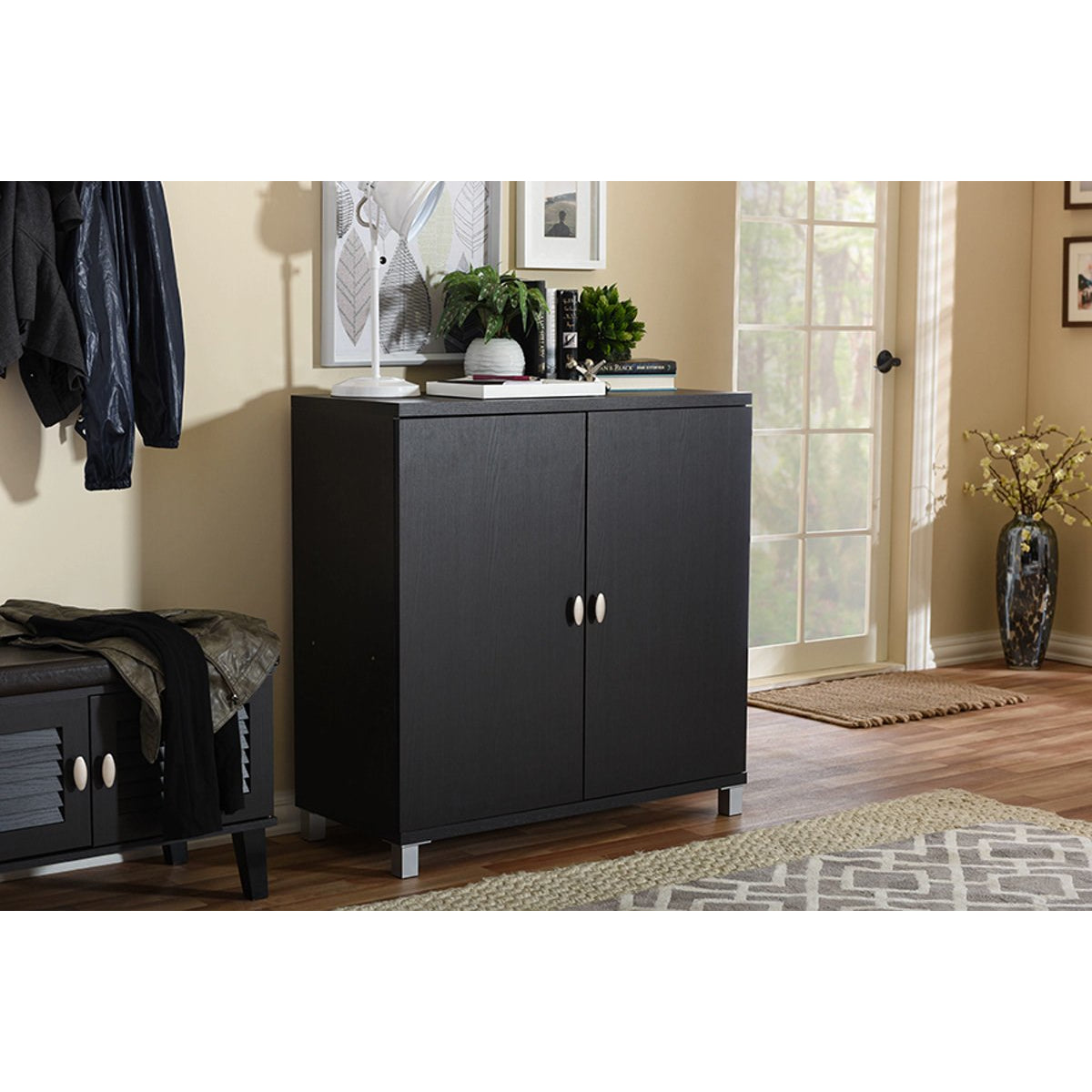 Baxton Studio Marcy Modern and Contemporary Dark Brown Wood Entryway Handbags or School Bags Storage Sideboard Cabinet Baxton Studio--Minimal And Modern - 5