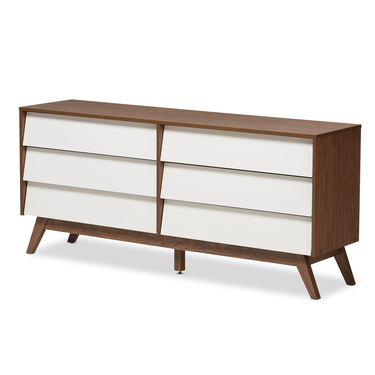 Baxton Studio Hildon Mid-Century Modern White and Walnut Wood 6-Drawer Storage Dresser  Baxton Studio-Dresser-Minimal And Modern - 2