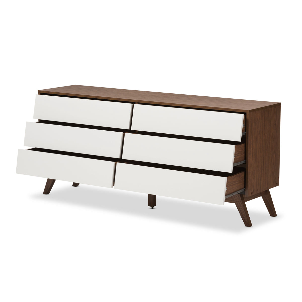 Baxton Studio Hildon Mid-Century Modern White and Walnut Wood 6-Drawer Storage Dresser  Baxton Studio-Dresser-Minimal And Modern - 3