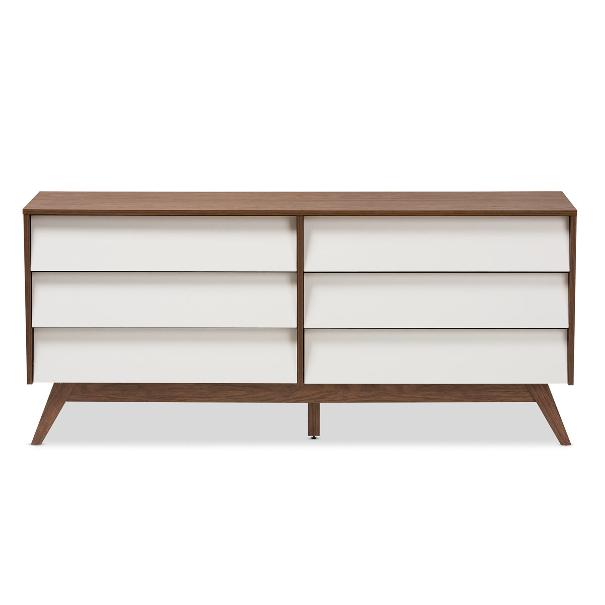 Baxton Studio Hildon Mid-Century Modern White and Walnut Wood 6-Drawer Storage Dresser  Baxton Studio-Dresser-Minimal And Modern - 4