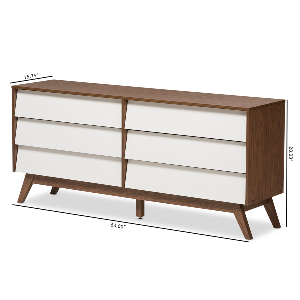 Baxton Studio Hildon Mid-Century Modern White and Walnut Wood 6-Drawer Storage Dresser  Baxton Studio-Dresser-Minimal And Modern - 7