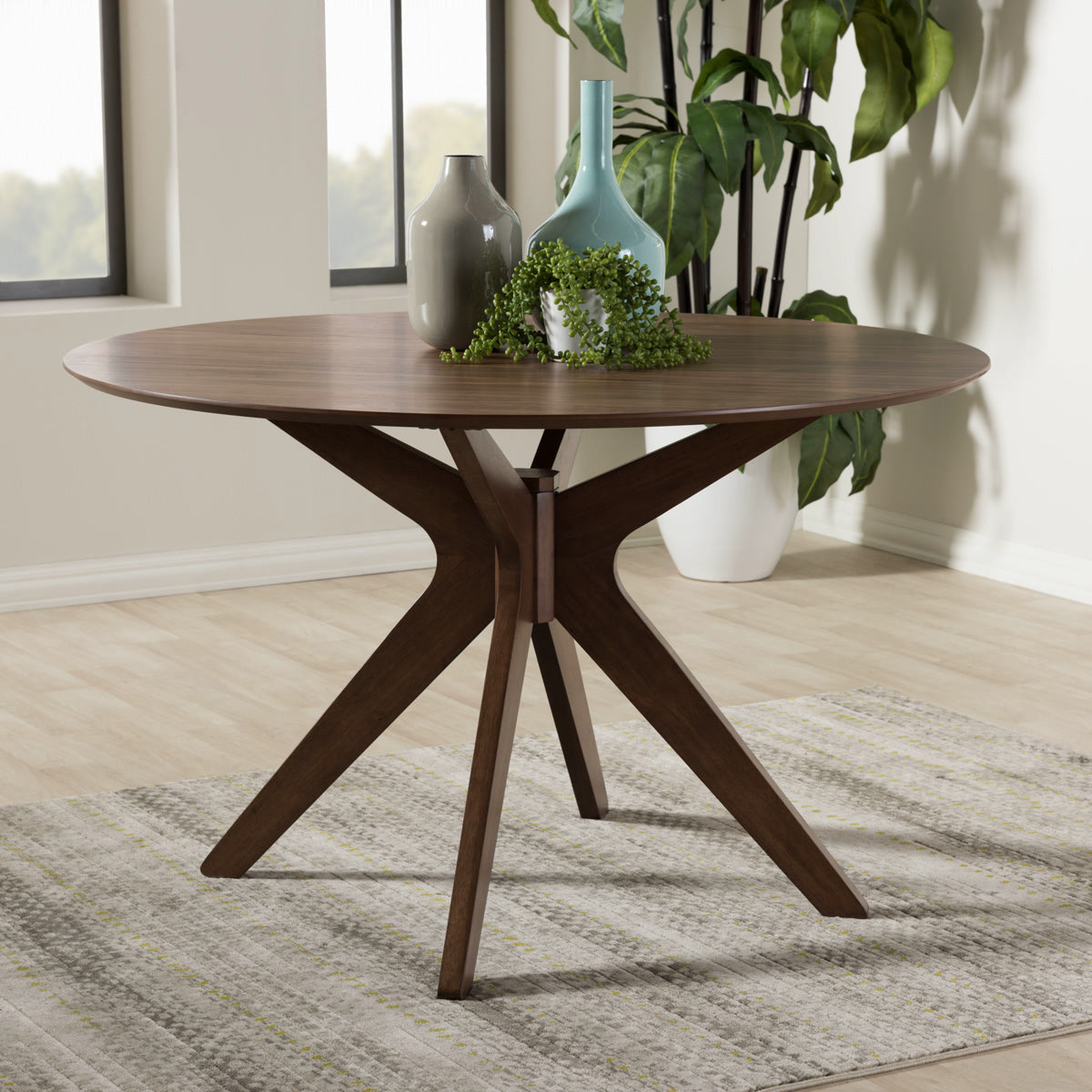 Baxton Studio Monte Mid-Century Modern Walnut Wood 47-Inch Round Dining Table Baxton Studio-dining table-Minimal And Modern - 1