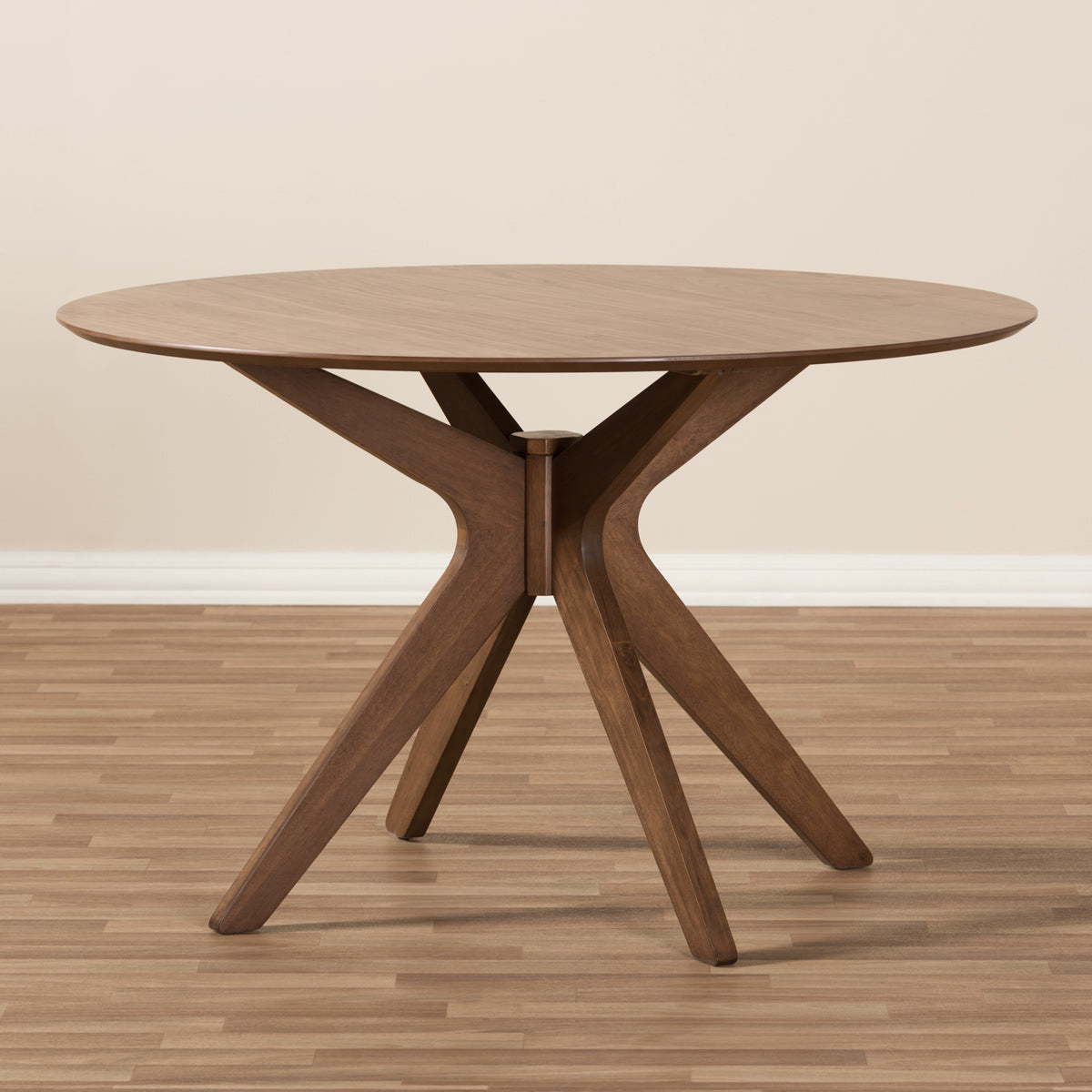 Baxton Studio Monte Mid-Century Modern Walnut Wood 47-Inch Round Dining Table Baxton Studio-dining table-Minimal And Modern - 6