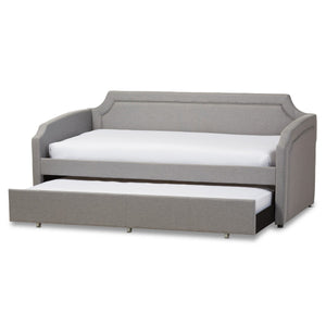 Baxton Studio Parkson Modern and Contemporary Grey Fabric Curved Notched Corners Sofa Twin Daybed with Roll-Out Trundle Guest Bed Baxton Studio-daybed-Minimal And Modern - 1
