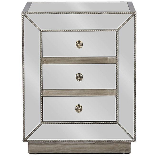 Baxton Studio Currin Contemporary Mirrored 3-Drawer Nightstand Baxton Studio-nightstands-Minimal And Modern - 1