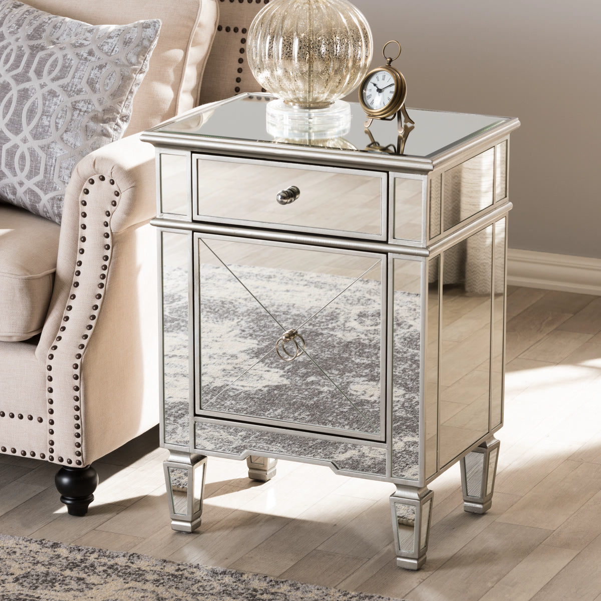 Baxton Studio Claudia Hollywood Regency Glamour Style Mirrored Nightstand Baxton Studio-nightstands-Minimal And Modern - 6