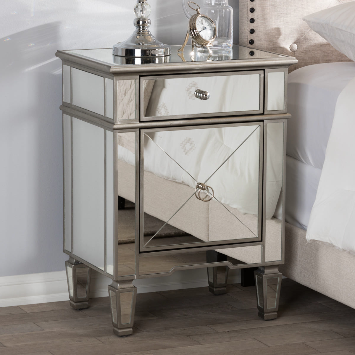 Baxton Studio Claudia Hollywood Regency Glamour Style Mirrored Nightstand Baxton Studio-nightstands-Minimal And Modern - 1