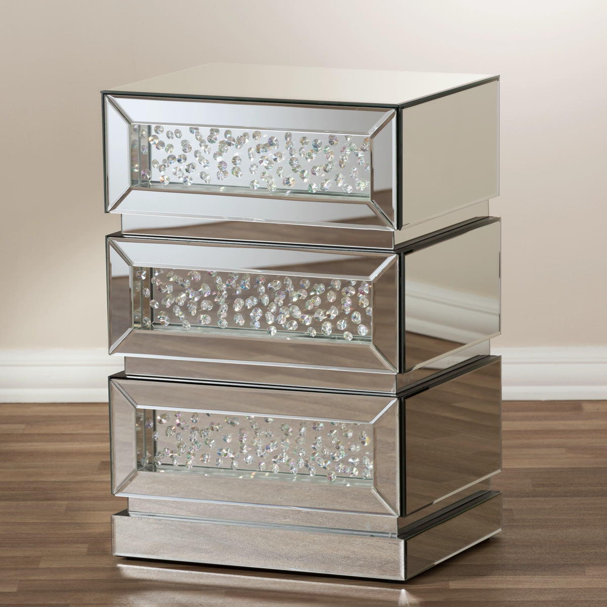 Baxton Studio Sabrina Hollywood Regency Glamour Style Mirrored 3-Drawer Nightstand Baxton Studio-nightstands-Minimal And Modern - 6