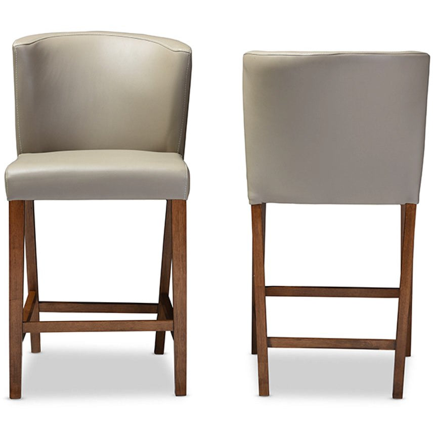 Baxton Studio Olivia Mid-century Modern Scandinavian Style Dark Walnut Wood Grey Faux Leather Pub Stool (Set of 2) Baxton Studio-Bar Stools-Minimal And Modern - 2