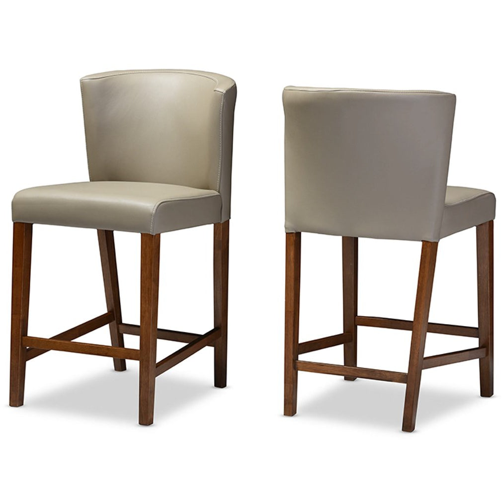 Baxton Studio Olivia Mid-century Modern Scandinavian Style Dark Walnut Wood Grey Faux Leather Pub Stool (Set of 2) Baxton Studio-Bar Stools-Minimal And Modern - 3