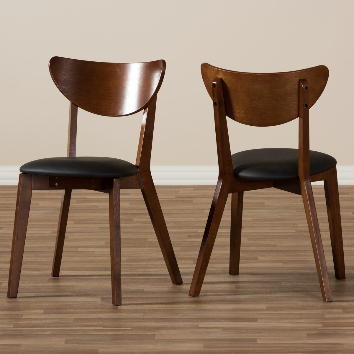 Baxton Studio Sumner Mid-Century Black Faux Leather and Walnut Brown Dining Chair Baxton Studio-dining chair-Minimal And Modern - 5