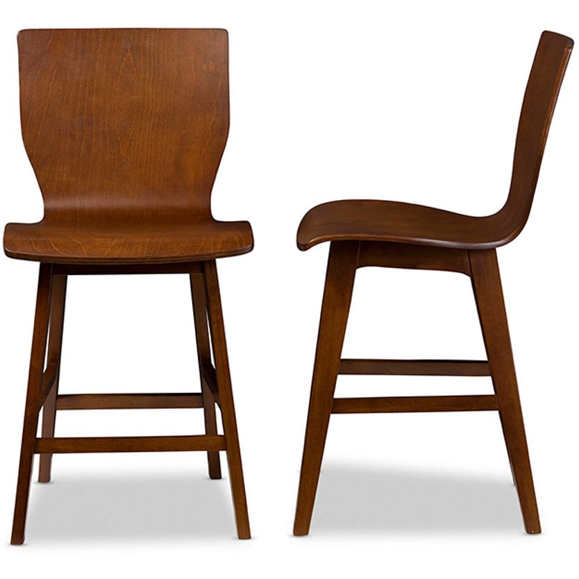 Baxton Studio Elsa Mid-century Modern Scandinavian Style Dark Walnut Bent Wood Counter Stool (Set of 2) Baxton Studio-Bar Stools-Minimal And Modern - 1