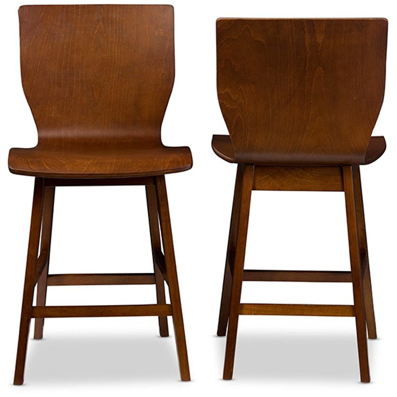 Baxton Studio Elsa Mid-century Modern Scandinavian Style Dark Walnut Bent Wood Counter Stool (Set of 2) Baxton Studio-Bar Stools-Minimal And Modern - 2