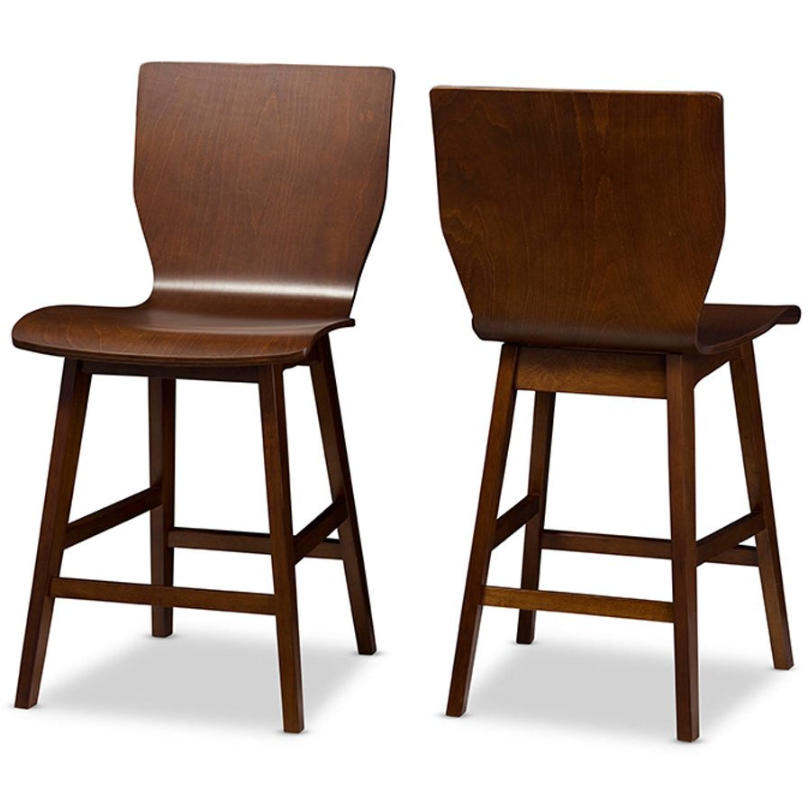 Baxton Studio Elsa Mid-century Modern Scandinavian Style Dark Walnut Bent Wood Counter Stool (Set of 2) Baxton Studio-Bar Stools-Minimal And Modern - 3