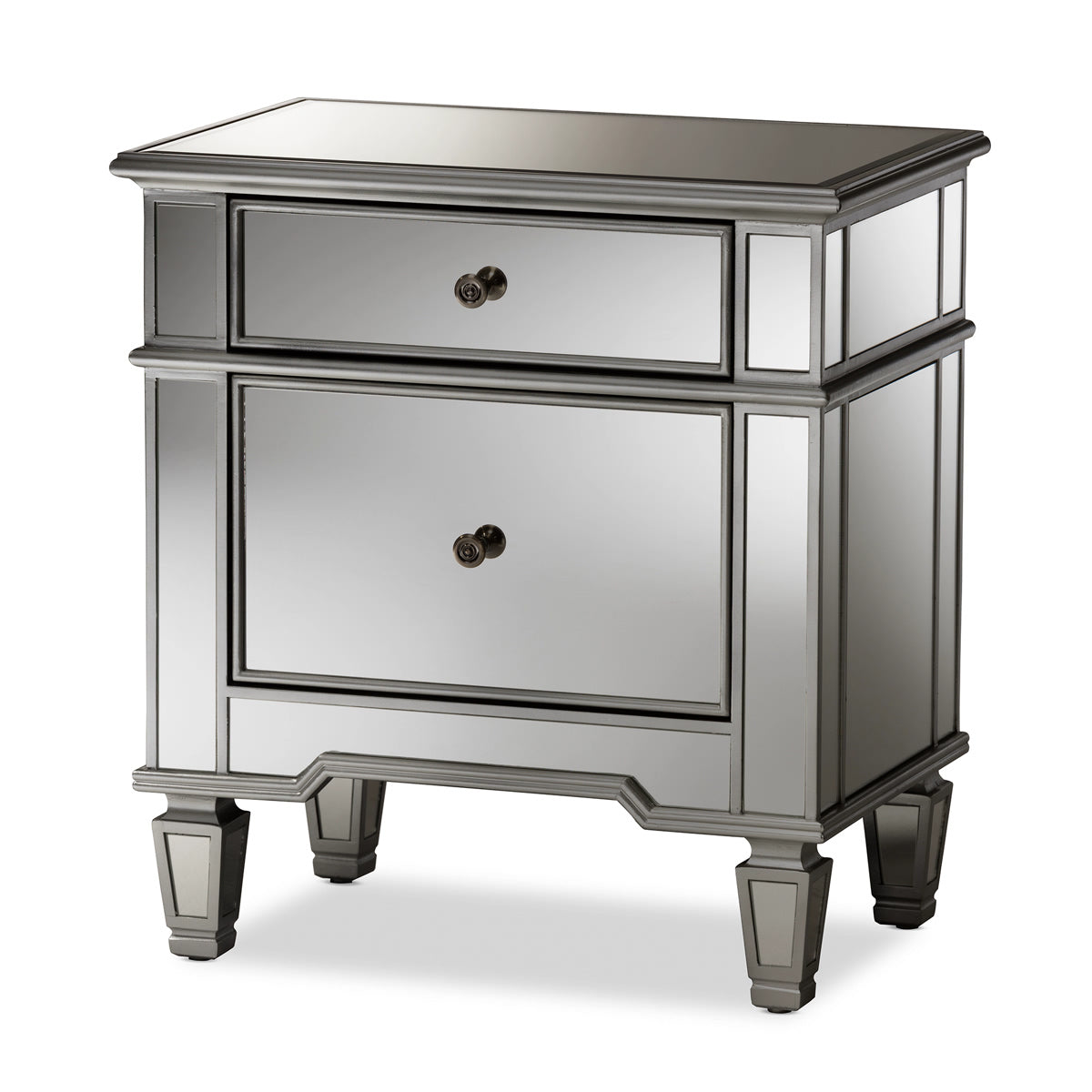 Baxton Studio Sussie Hollywood Regency Glamour Style Mirrored 2-Drawer Nightstand Baxton Studio-nightstands-Minimal And Modern - 2