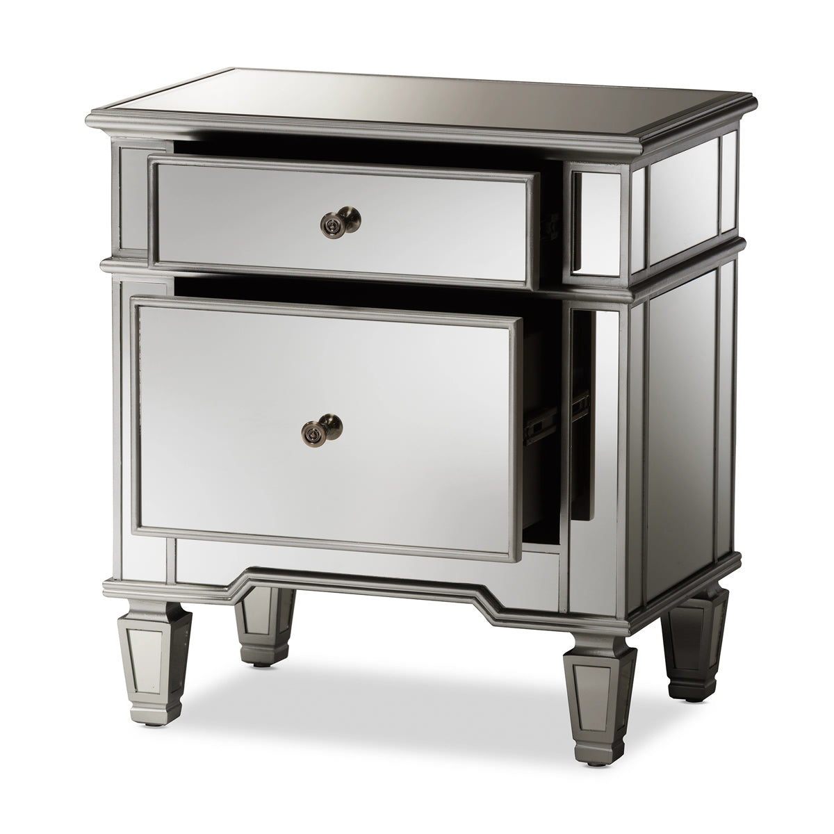 Baxton Studio Sussie Hollywood Regency Glamour Style Mirrored 2-Drawer Nightstand Baxton Studio-nightstands-Minimal And Modern - 3