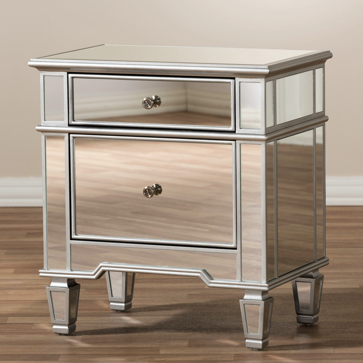 Baxton Studio Sussie Hollywood Regency Glamour Style Mirrored 2-Drawer Nightstand Baxton Studio-nightstands-Minimal And Modern - 7