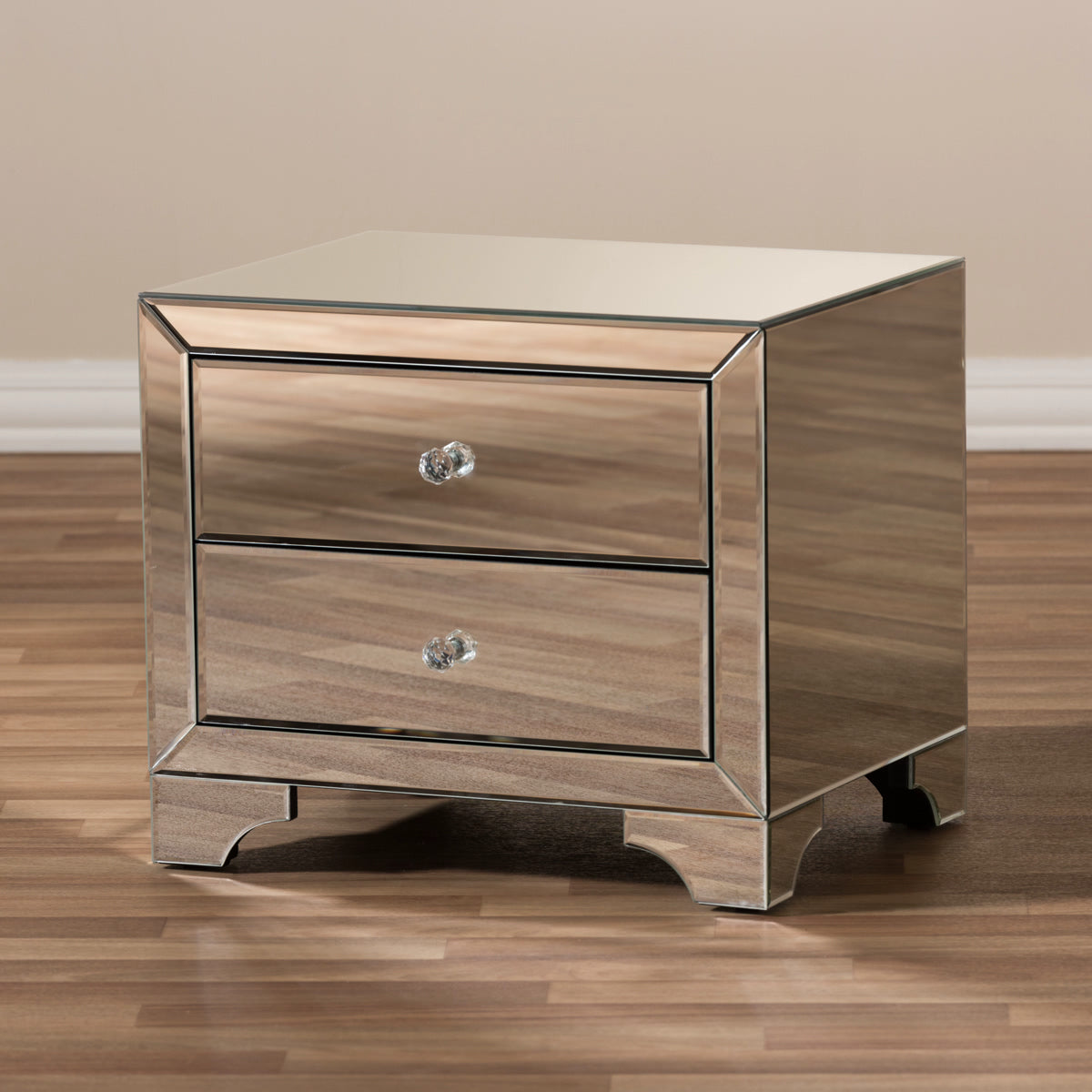 Baxton Studio Farrah Hollywood Regency Glamour Style Mirrored 2-Drawer Nightstand Baxton Studio-nightstands-Minimal And Modern - 6