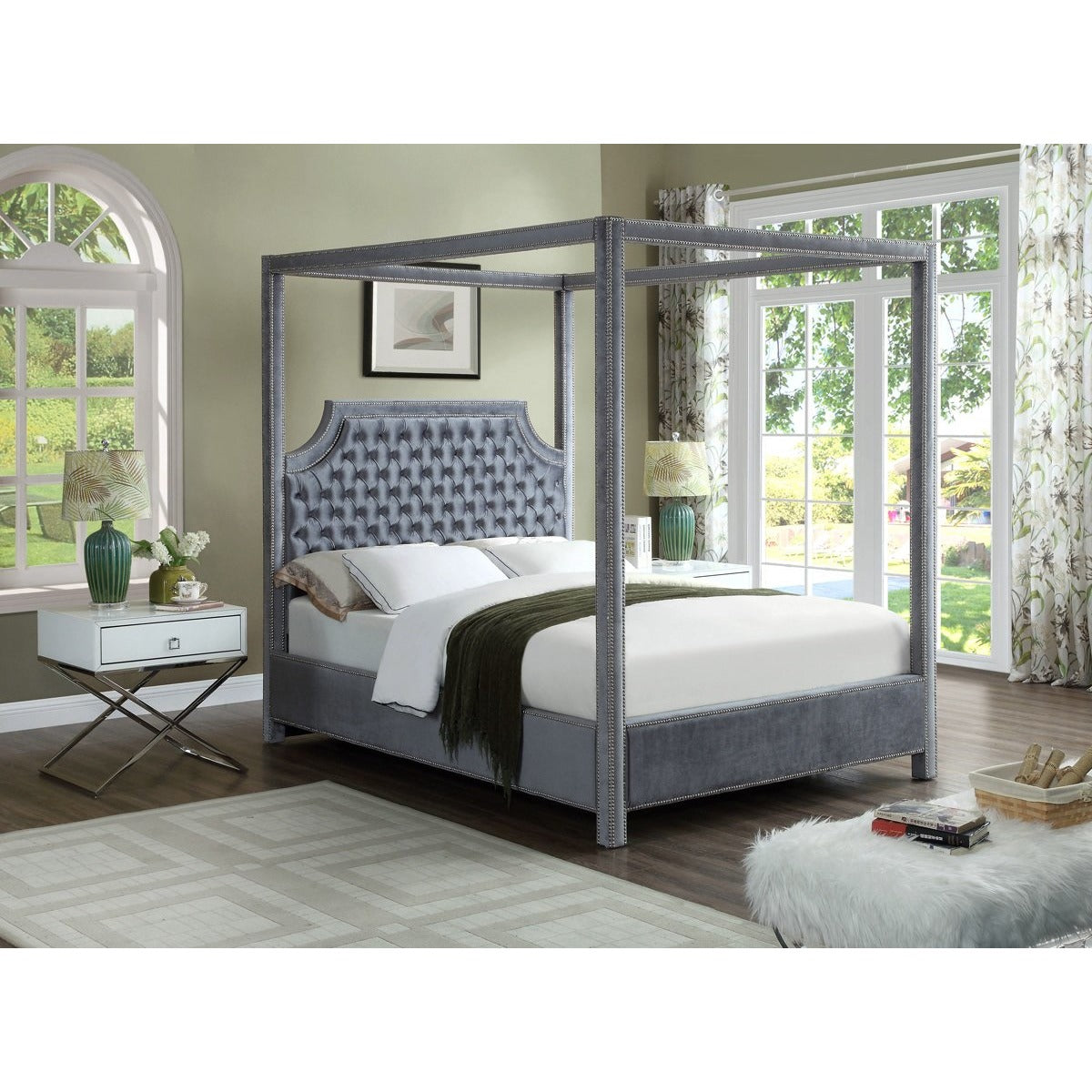 Meridian Furniture Rowan Grey Velvet King Bed-Minimal & Modern