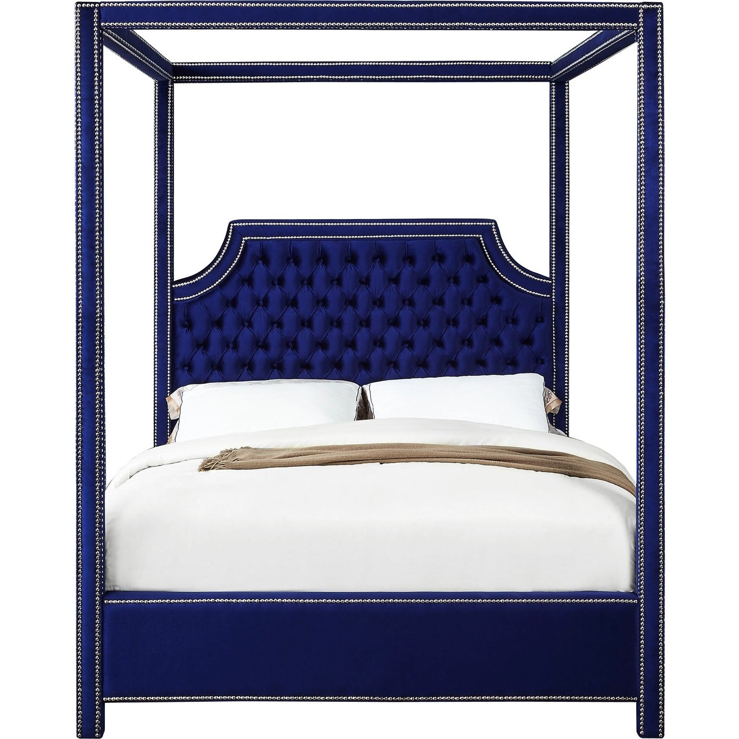 Meridian Furniture Rowan Navy Velvet Queen Bed-Minimal & Modern