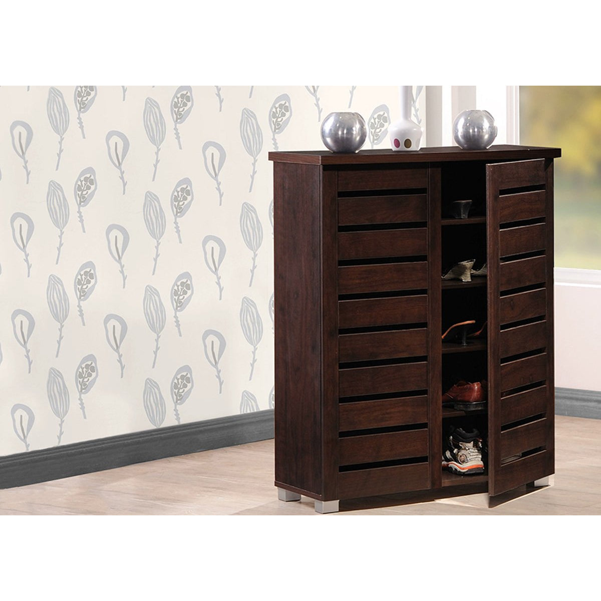 Baxton Studio Adalwin Modern and Contemporary 2-Door Dark Brown Wooden Entryway Shoes Storage Cabinet Baxton Studio--Minimal And Modern - 5