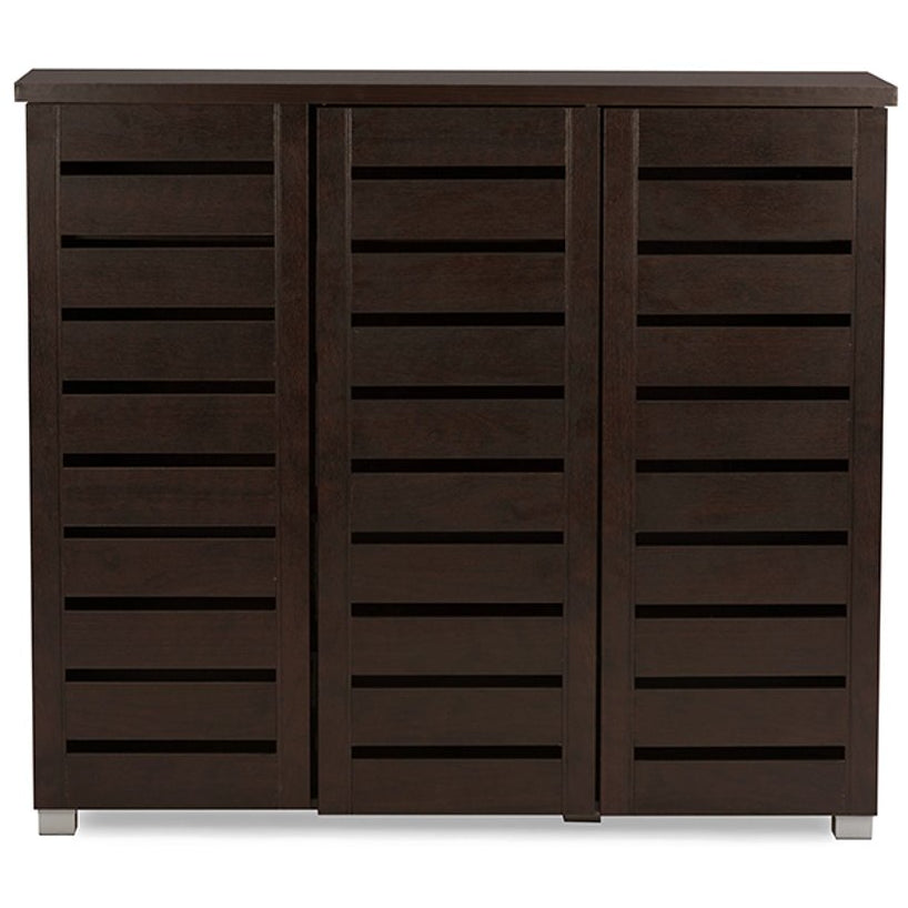 Baxton Studio Adalwin Modern and Contemporary 3-Door Dark Brown Wooden Entryway Shoes Storage Cabinet Baxton Studio--Minimal And Modern - 1